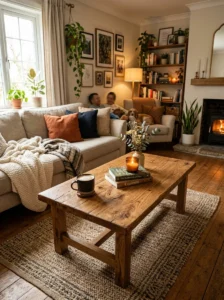Wood coffee table adding natural texture