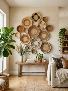 Woven baskets on wall decor