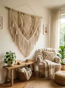 Textured wall hanging adding warmth to space