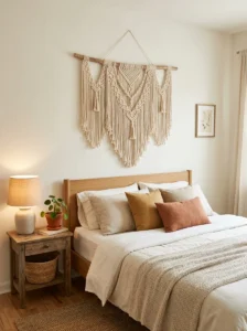 Macrame wall hanging in cozy room