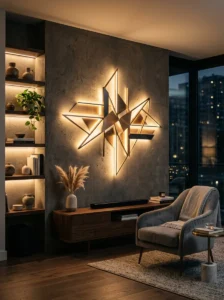 Accent lighting highlighting modern wall decor in a sleek interior