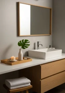 Minimal decor creating peaceful master bathroom