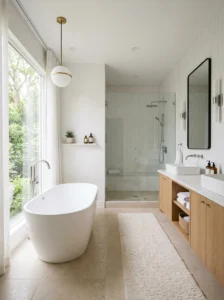 Light neutral color palette in a modern bathroom renovation