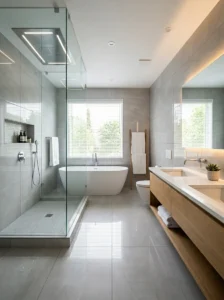 Easy-to-maintain bathroom tiles in a modern bathroom