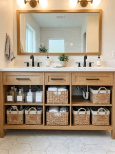 Under sink storage bins in bathroom