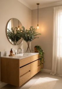 Indoor greenery softening cozy bathroom design