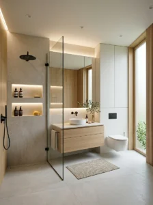 Hidden bathroom storage creating clean modern look