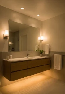 Soft layered lighting in master bathroom