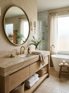 Natural stone details in luxurious bathroom