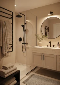 Matte finishes creating soft cozy bathroom look
