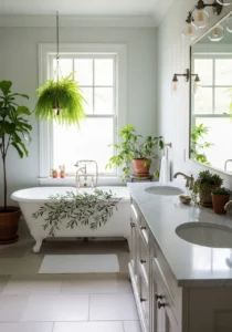 Indoor greenery adding freshness to bathroom