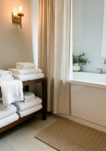Soft bathroom fabrics creating comfort and warmth