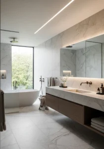 Floor-to-ceiling tile layout in master bath