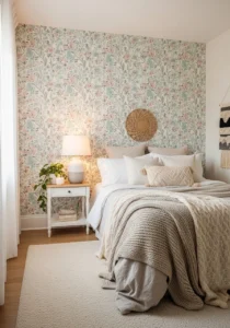 Peel-and-stick wallpaper in cute bedroom