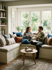 Built-in bench seating for intimate conversation space