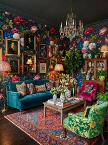 Bold wallpaper in maximalist interior