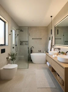 Affordable luxury bathroom tiles in a modern renovation