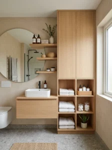 Built-in storage solutions in a modern bathroom