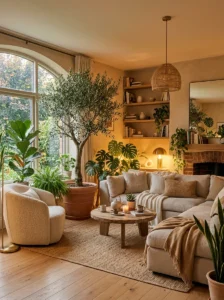 Indoor plants creating relaxed conversation room atmosphere