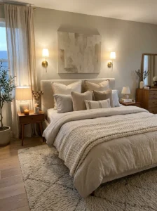 Throw blanket folded at the end of a luxury hotel-style bed