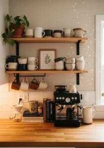 Cozy coffee corner in aesthetic kitchen