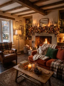 Seasonal cozy decor in a warm inviting living room
