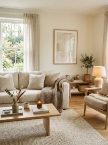 Soft minimalist decor in a cozy living room