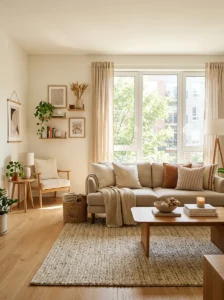 Airy linen curtains brightening a modern living room