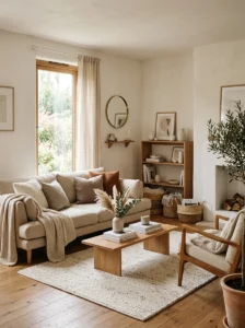Beige and warm white living room with soft organic textures