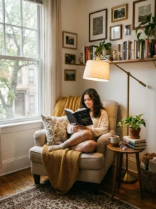 Cozy reading corner in apartment