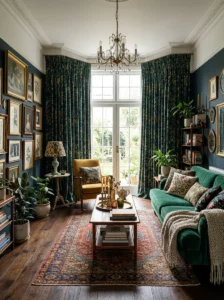Long curtains in maximalist room design