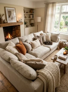 Oversized cushions making a cozy living room more comfortable