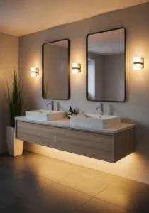 Clean line double vanity in modern master bathroom
