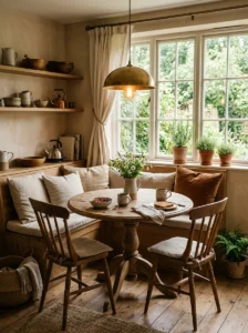 Cozy breakfast nook in earthy kitchen