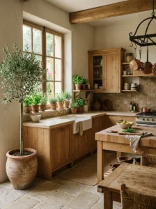 Indoor greenery in earthy kitchen decor