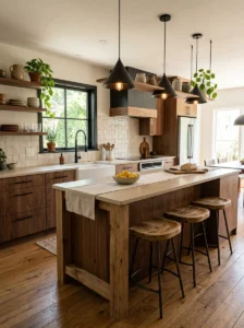 Olive green accents in earthy kitchen