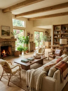 Open relaxed layout in an earthy living room