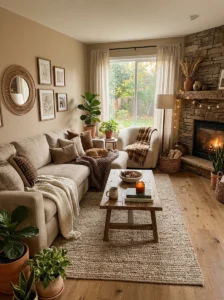 Warm neutral color palette in an earthy living room