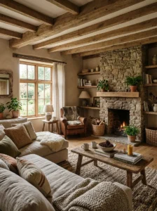 Mixed natural textures in an earthy living room