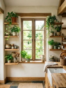 Layered earthy textures in kitchen decor