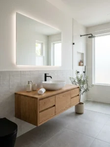 Floating vanity in a sleek modern bathroom