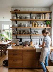 Functional open shelving in a modern kitchen