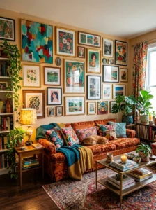 Gallery wall in cozy maximalist home