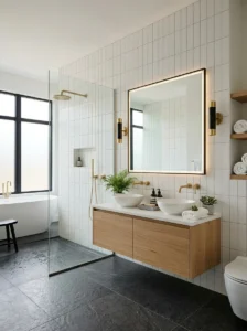 Stylish bathroom tile layout patterns in a modern bathroom