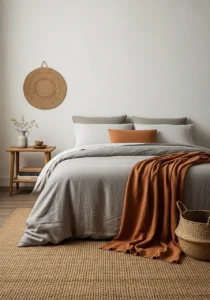 Linen and woven textures in Japandi decor
