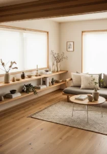 Warm wood textures in Japandi home decor