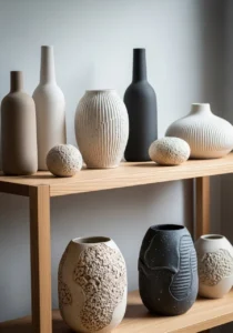 Handmade ceramics in Japandi minimalist interior