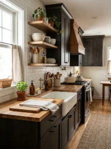 Light accessories making a dark kitchen feel brighter