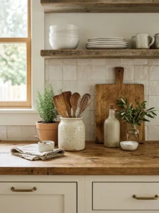 Simple cohesive kitchen counter decor with neutral styling