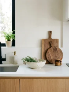 Lightly styled countertops in modern kitchen